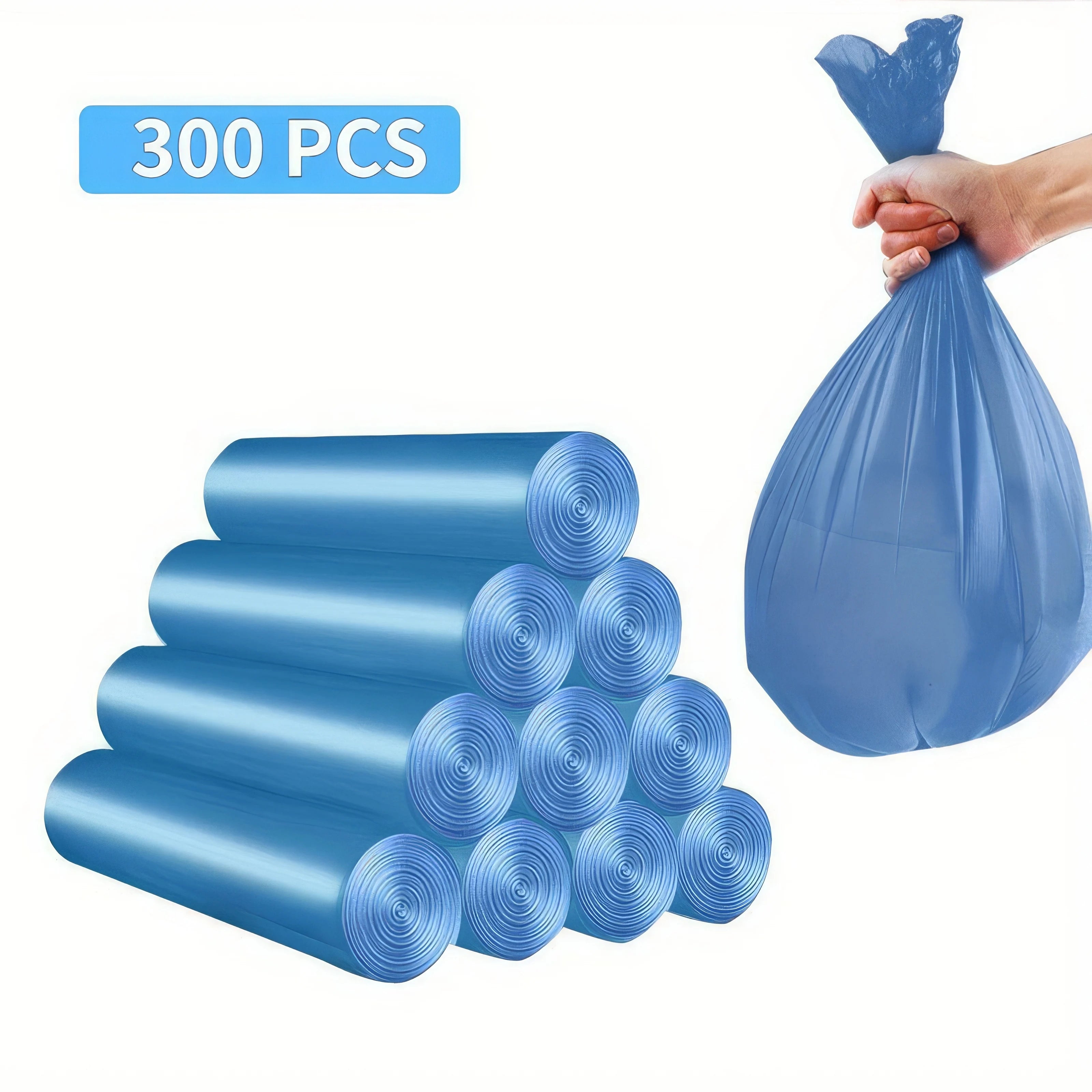 300 Blue Garbage Bags. Leak Proof and Odor Proof. Multi-purpose and Suitable for Kitchen, Bathroom, Bedroom, Living Room