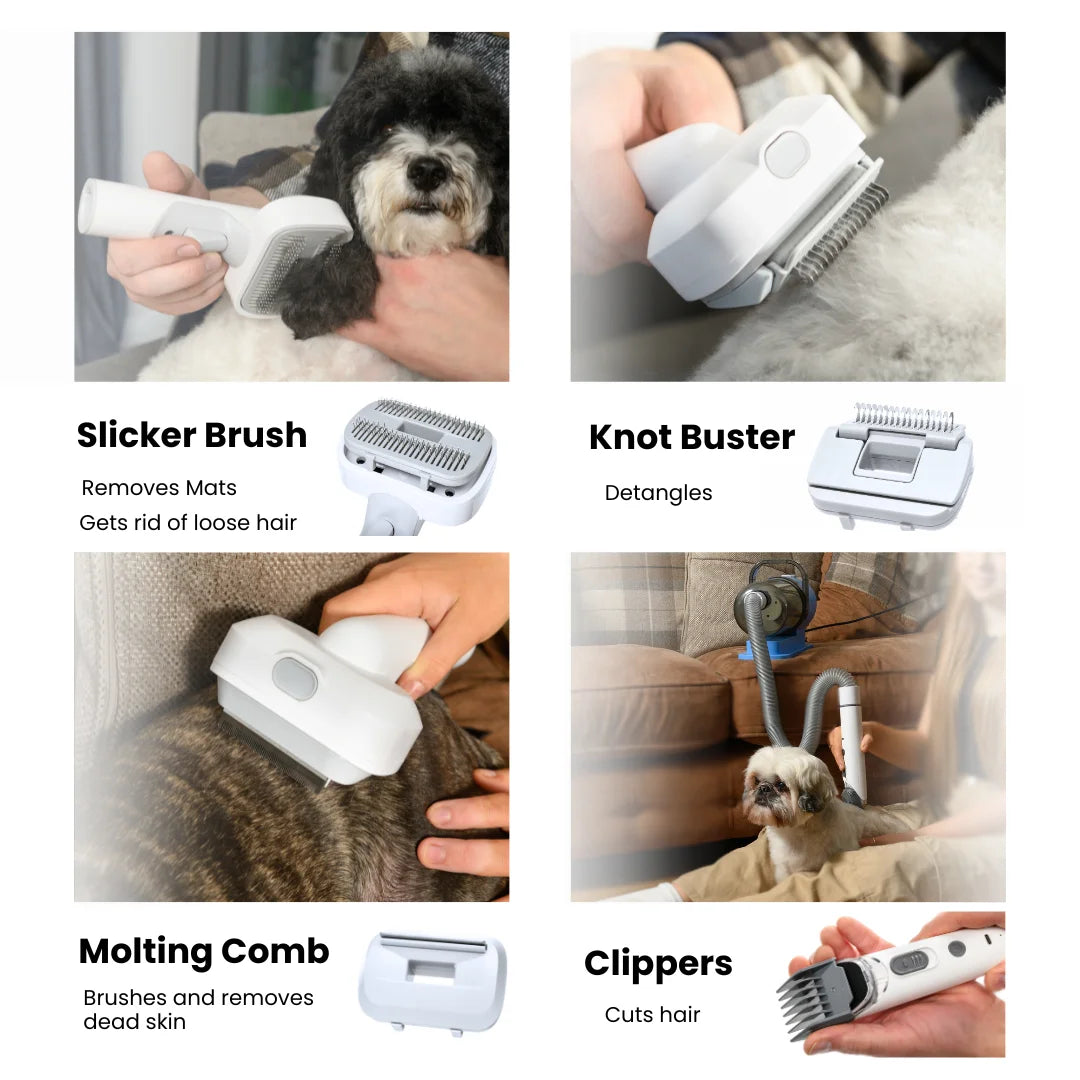Grooming Kit for Dogs & Cats, with Vacuum, Removes up to 99% of Fur, Brushes, Clippers, for Shedding, Low noise, Adjustable Spee