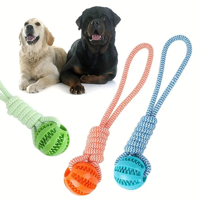 Interactive Dog Toy. Tug Rope, Treat Dispenser Ball