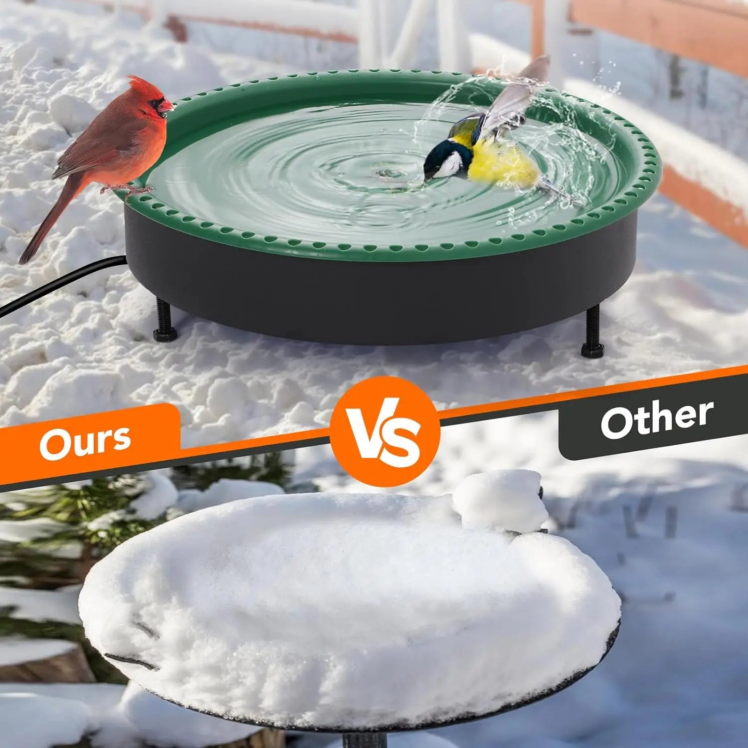 2-in-1 Heated Bird Bath with Thermostat, 100W for Outdoor Winter Use, Green
