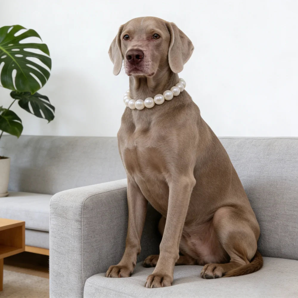 0.7" Imitation Pearl Big Dog Collar Lightweight Necklace for Large Dogs Stainless Steel Wire Rope Girl Pet Wedding Accessories