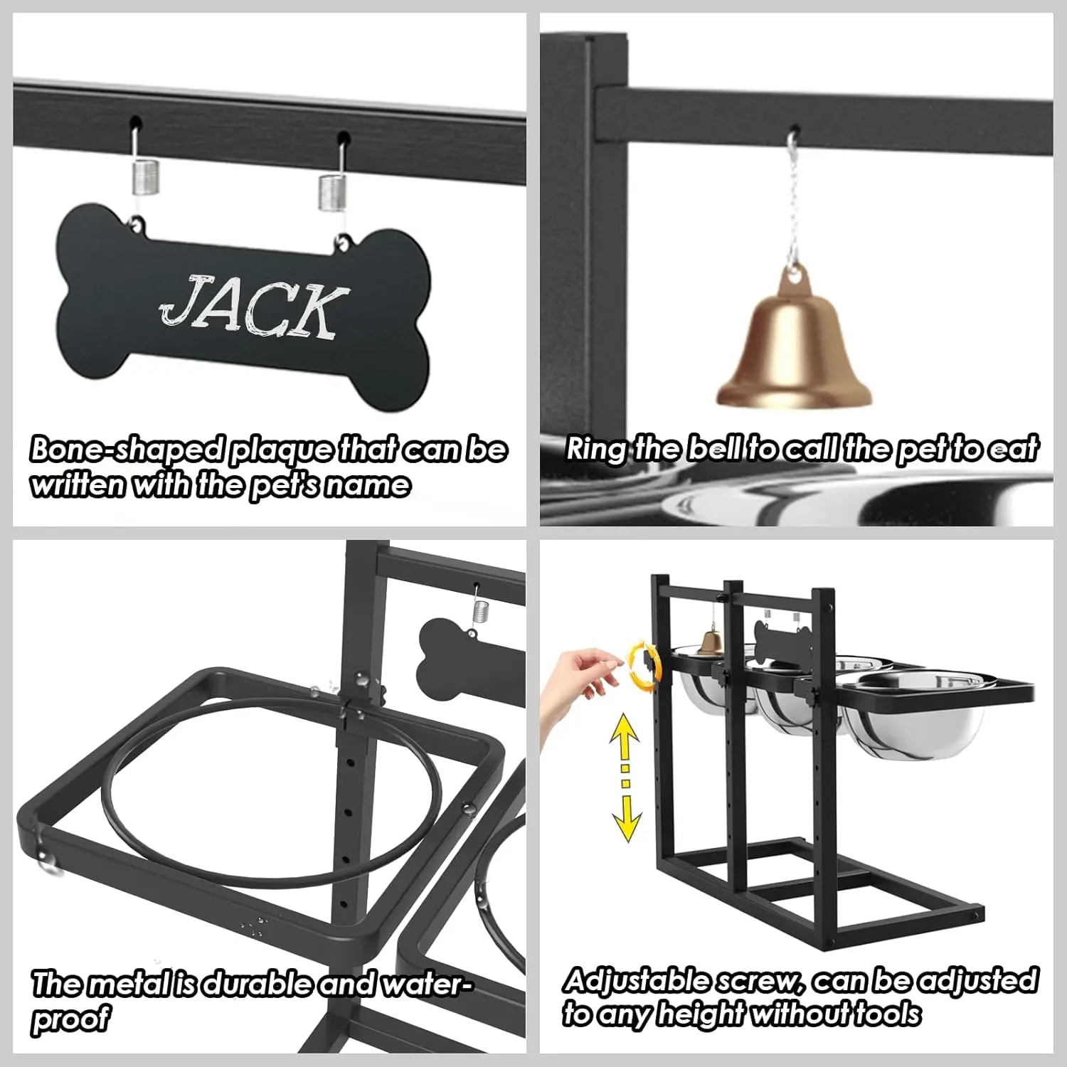 Adjustable Elevated Dog Bowl Stand with Mat for Medium/Large Dogs, 6 Heights