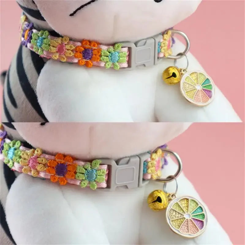 Rainbow Flower Cat or Dog Collar With Bell