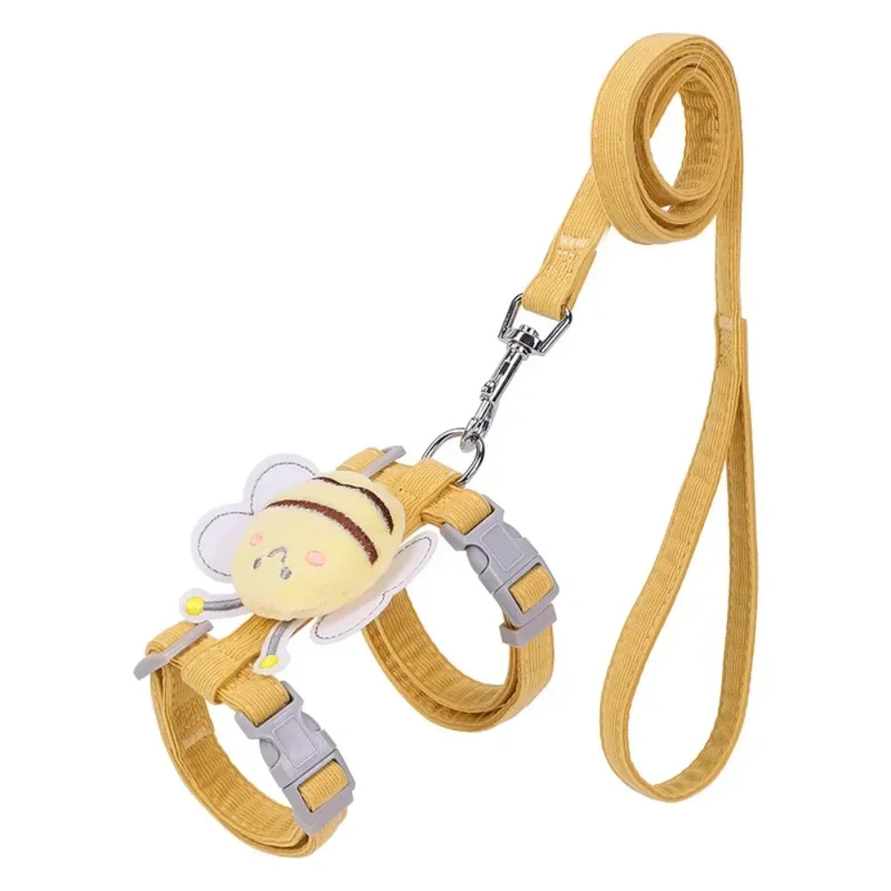 Cat Harness Leash and Collar Set with Adjustable Cartoon Bee