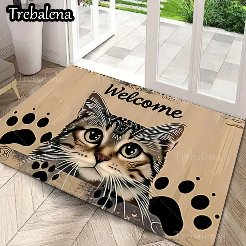1pc Welcome Door Mat with a Cute Cat