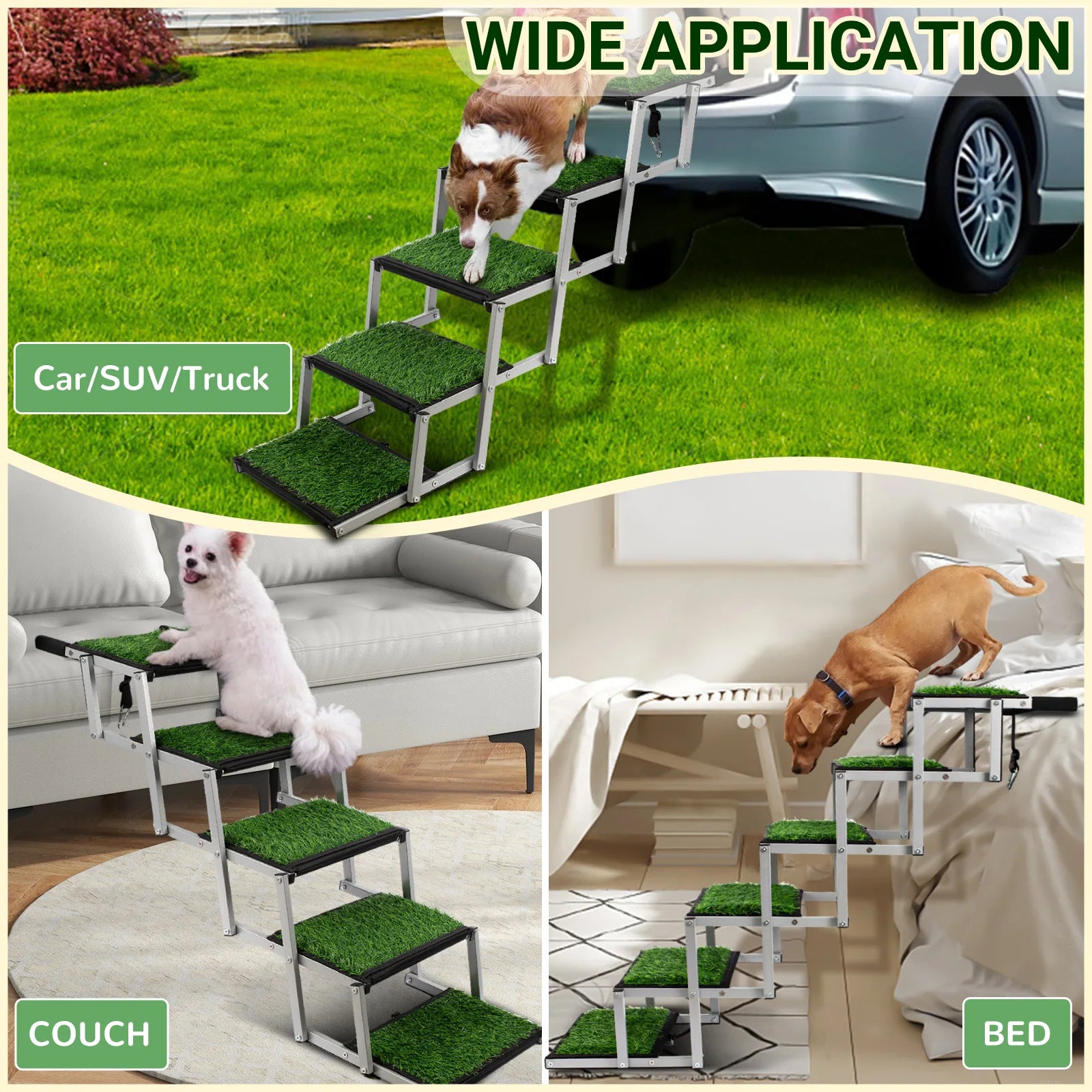 Extra Wide Dog Stairs for Large Dogs, Foldable Dog Ramp for Car with Non-Slip Surface