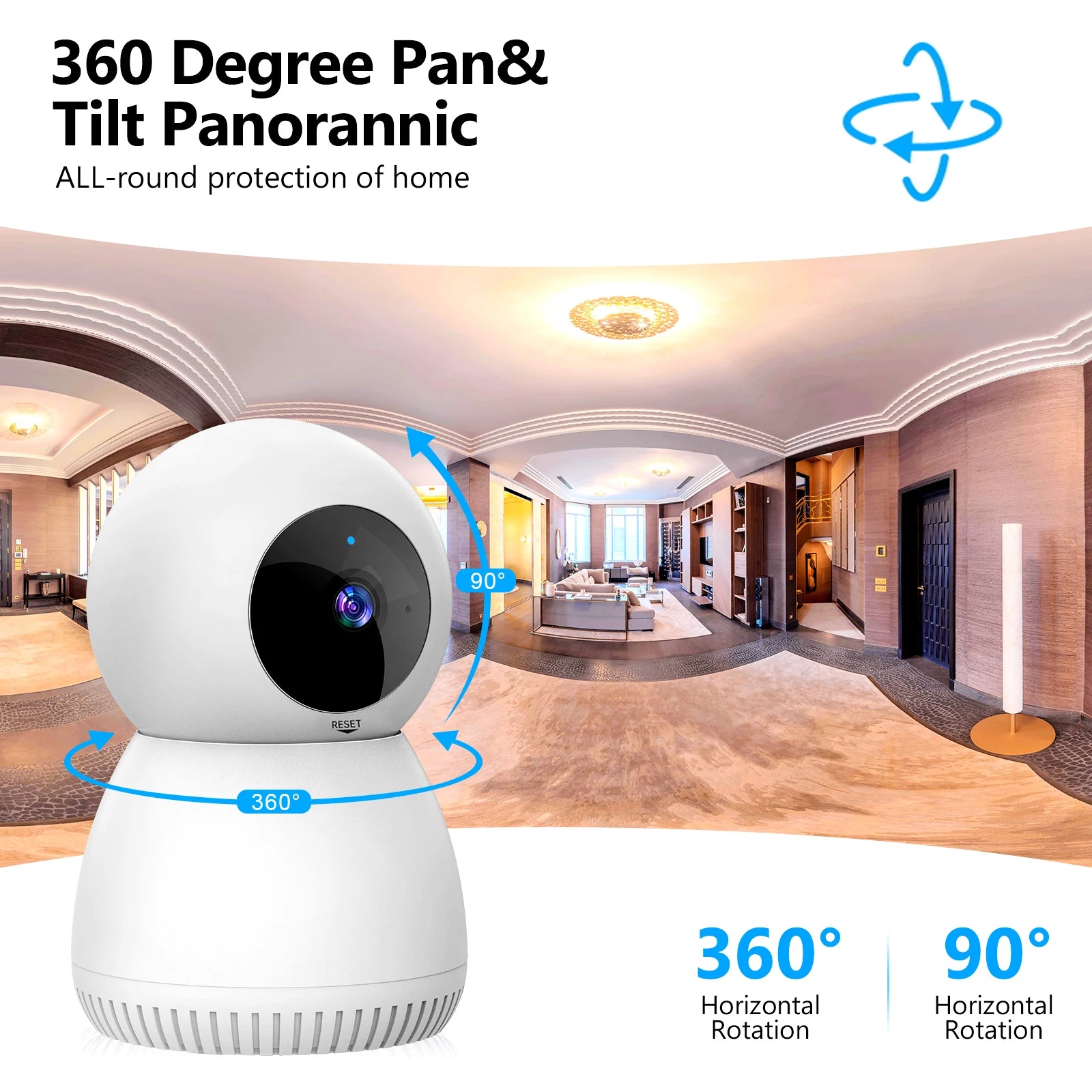 Small Security Cam. 2K Pet Camera with Phone App, 360° Pan Wifi Camera with Human Detection and Night Vision