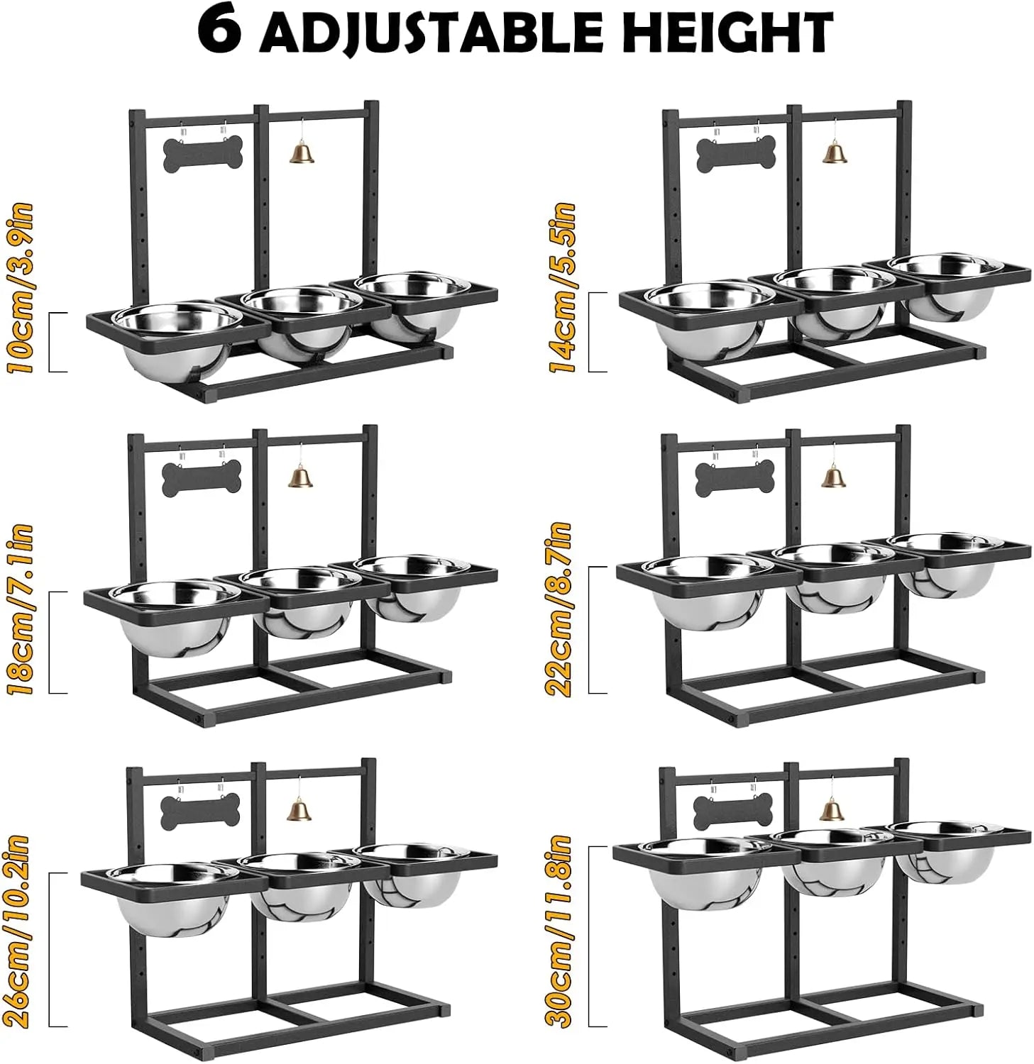 Adjustable Elevated Dog Bowl Stand with Mat for Medium/Large Dogs, 6 Heights