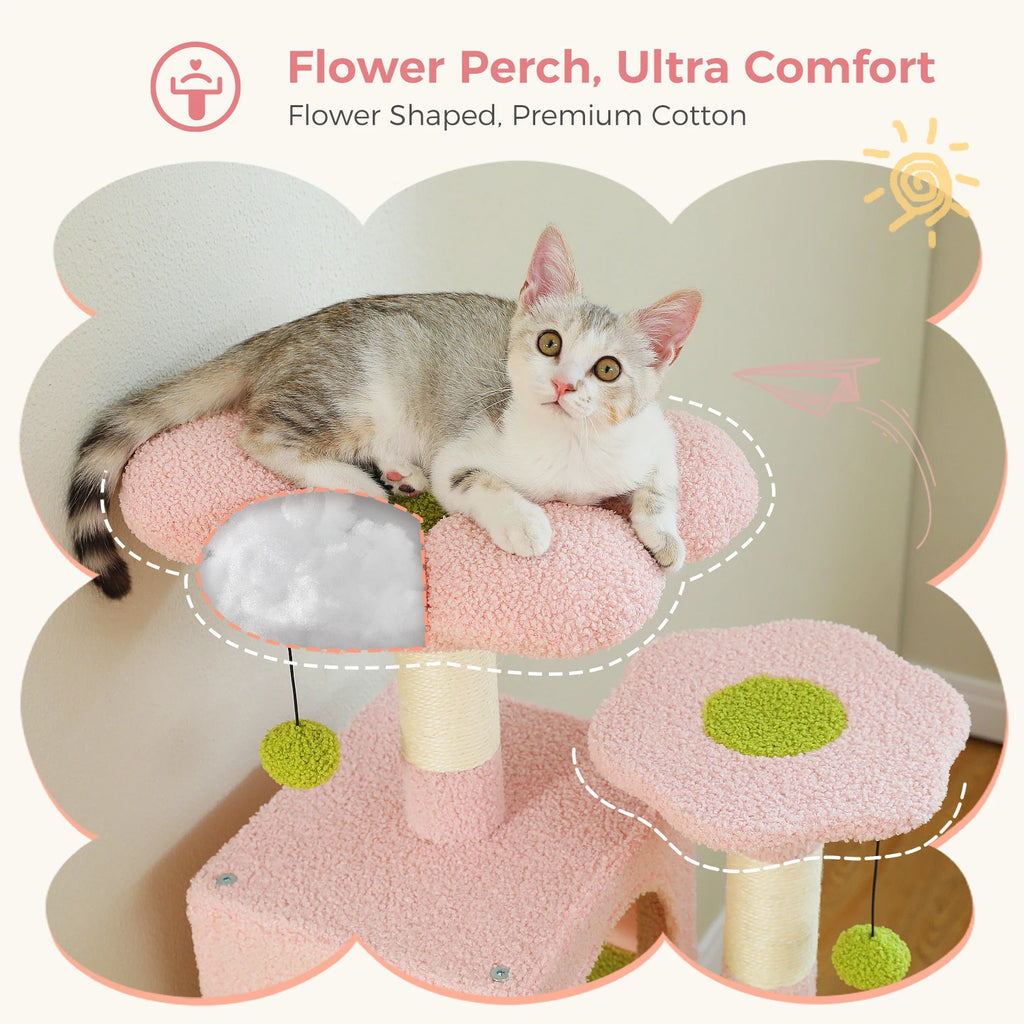 6-levels Cat Tree Tower with Joyful Pompom, Cozy Hammock, Double Condos, 2 Top Perches, 5 Scratching Posts. Perfect for Indoor Cats