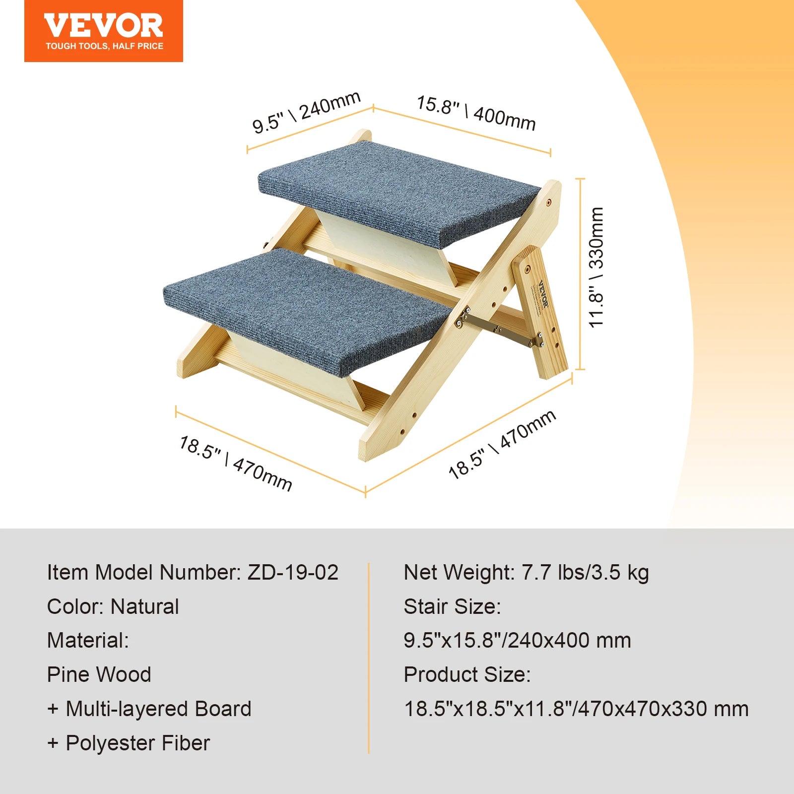 Wooden Pet Steps and Ramp Combo. 2-in-1 Design. Foldable Access for Beds. Steps Structure for Pets of Small to Large Size