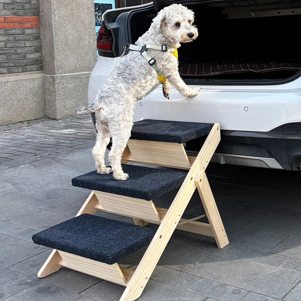 Wooden Dog Stairs. Foldable Non-slip Portable Pet Ladder for Small Animals Climbing