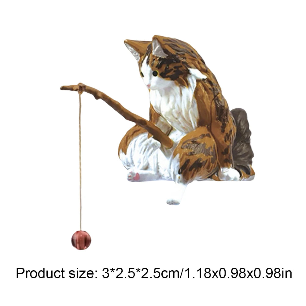 Cute Fishing Cat Figure. Fish Landscaping Cartoon Cat Statue Sitting Fishing Little Cat Ornament Aquarium Decoration