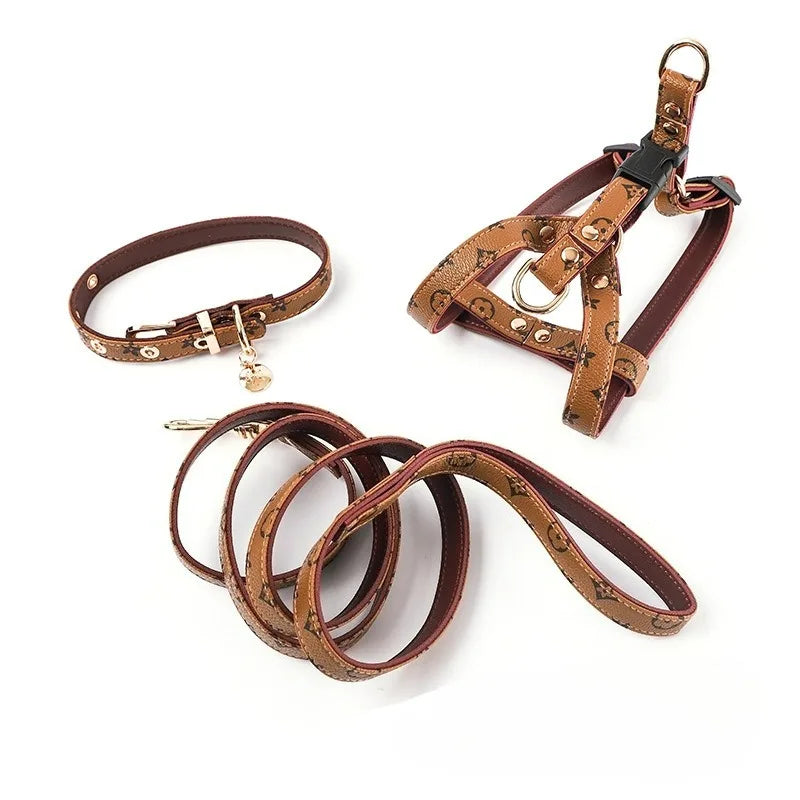 Vintage Plaid Lightweight Dog Three-Piece Collar Set for Small and Medium Dogs and Puppys