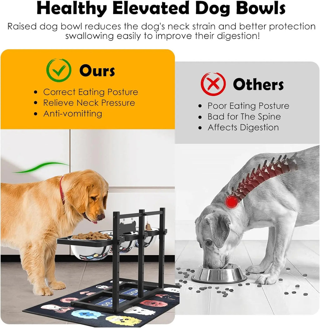 Adjustable Elevated Dog Bowl Stand with Mat for Medium/Large Dogs, 6 Heights