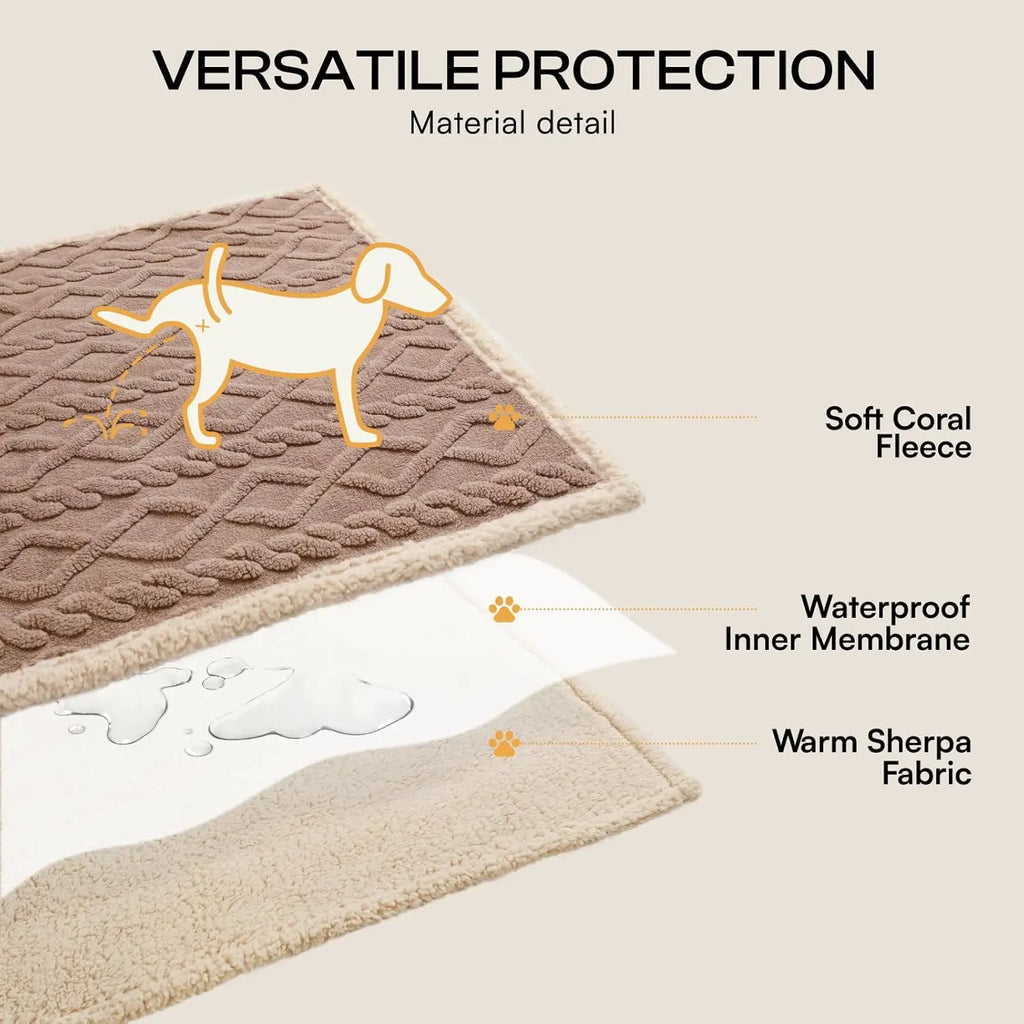 Waterproof Pet Blanket for Sofa, Bed, Reversible Sherpa Fleece Furniture Protector for Dogs and Cats. Khaki Queen Size (90" x 82")