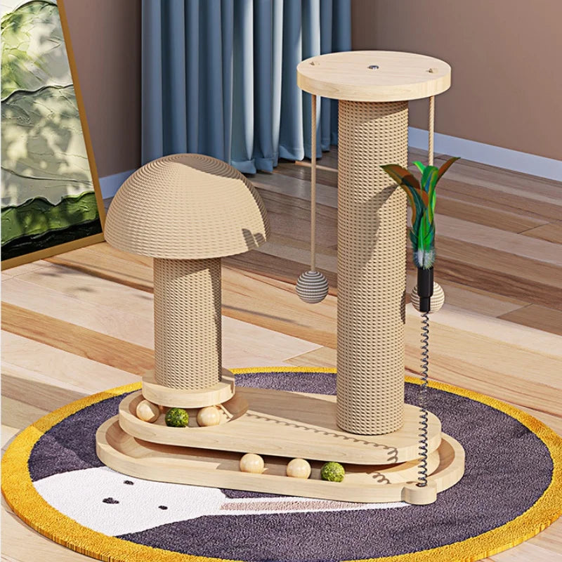 Interactive Cat Scratching Post Tower with Jute, Ball Track - Durable Multi-Functional Self-Entertainment Cat Scratch Board