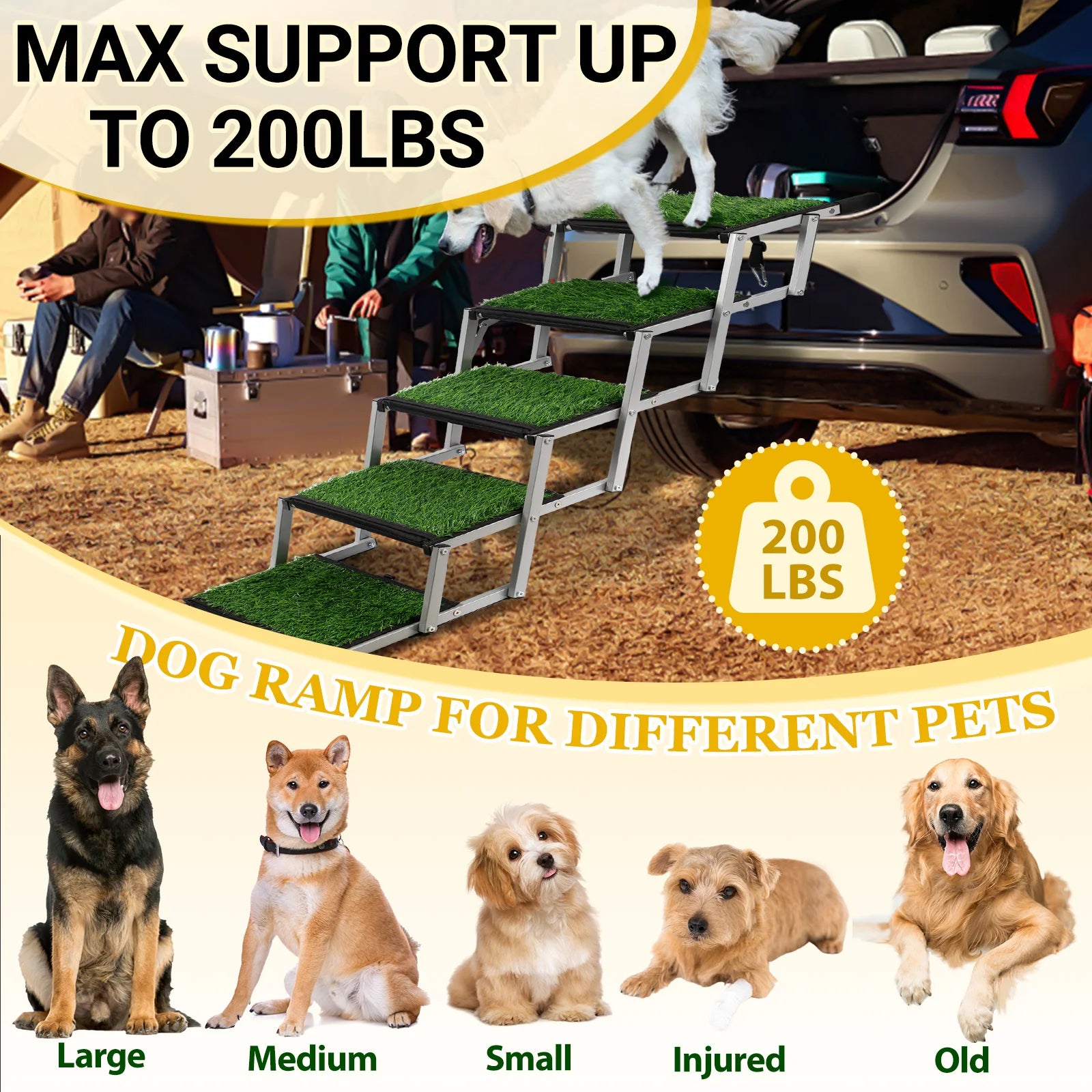 Extra Wide Dog Stairs for Large Dogs, Foldable Dog Ramp for Car with Non-Slip Surface