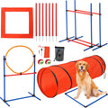 87 Pcs Dog Agile Training Equipment Set Obstacle Course Kit with 70" Tunnel Tire Jump Hurdle Jump Weave Poles for Outdoor Game