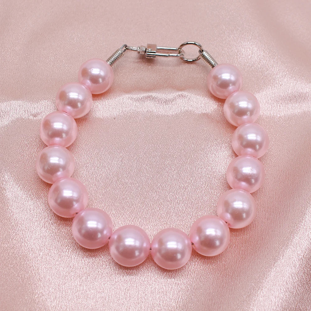 0.7" Imitation Pearl Big Dog Collar Lightweight Necklace for Large Dogs Stainless Steel Wire Rope Girl Pet Wedding Accessories