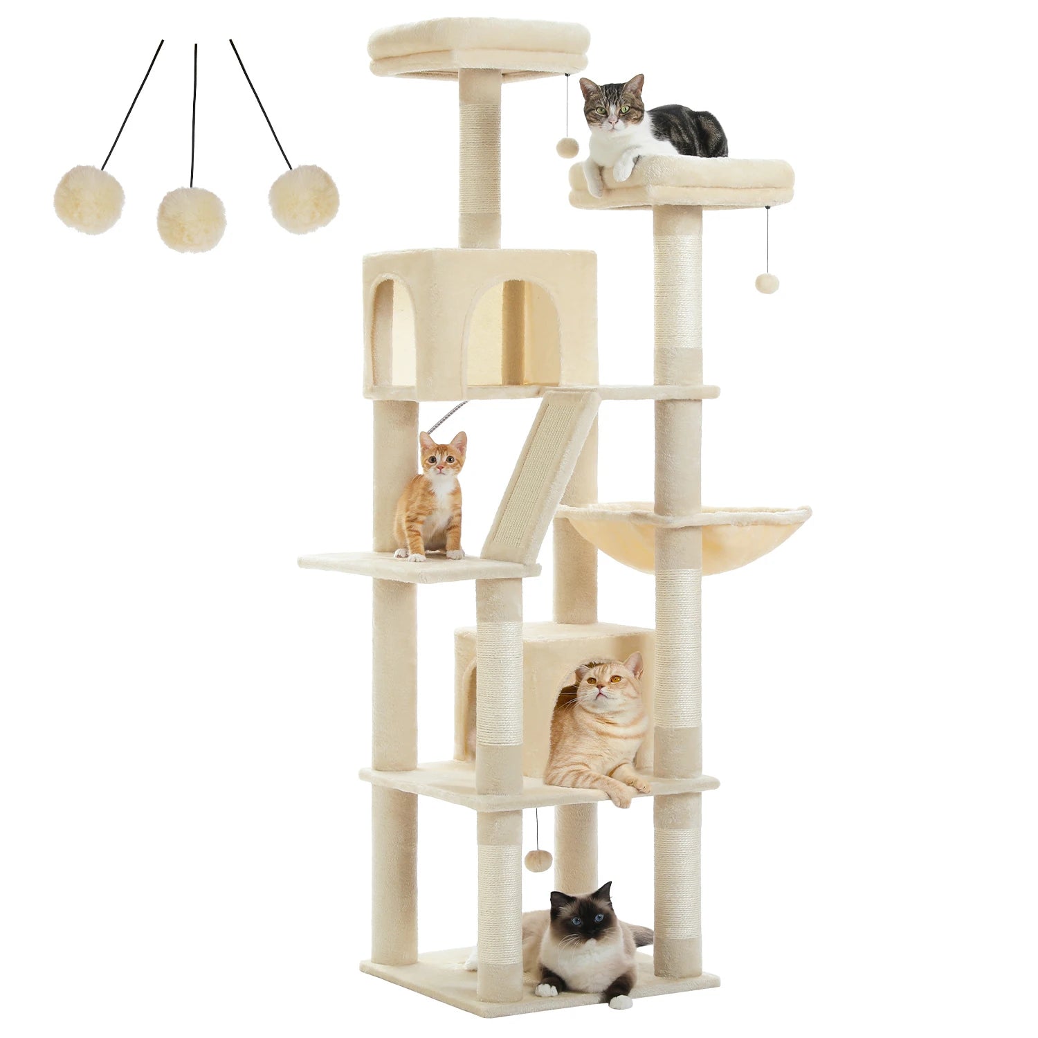 Large Tall Cat Tree for Indoor Cats. Multi-Level Plush Cat Condo with Scratching Posts, Scratching Boards, Perches and Caves