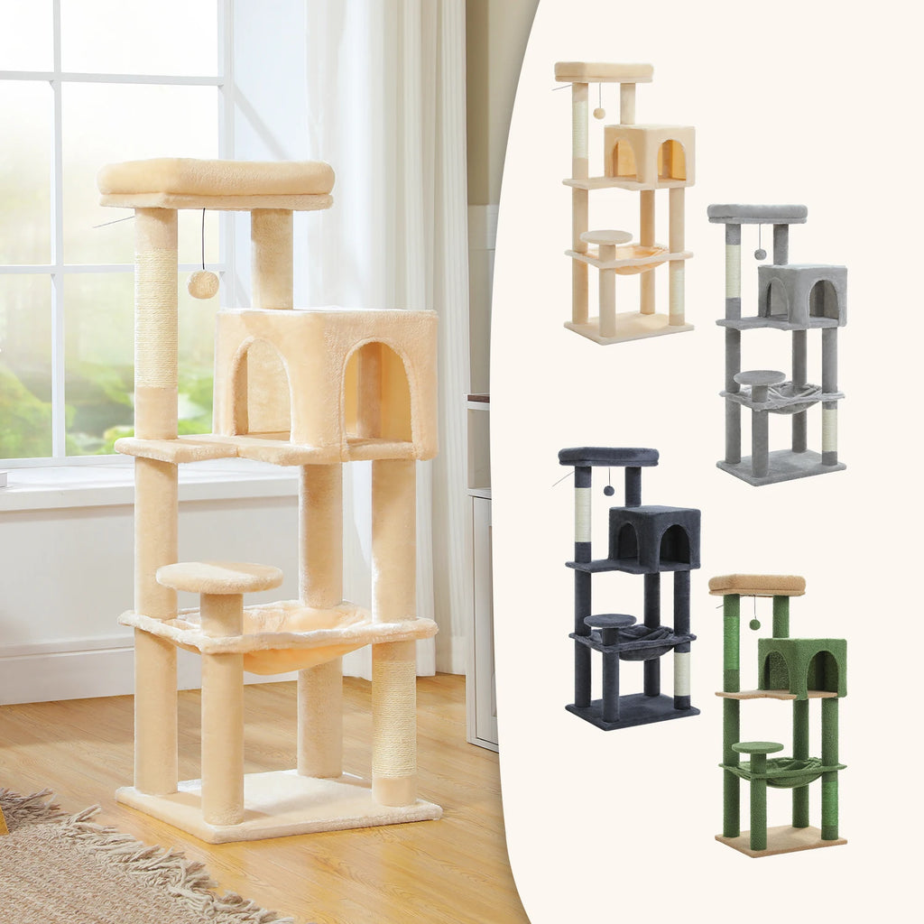 Multi-Level Cat Tree Tower with Scratching Posts, Condo, Hammock, Cat Scratching Board