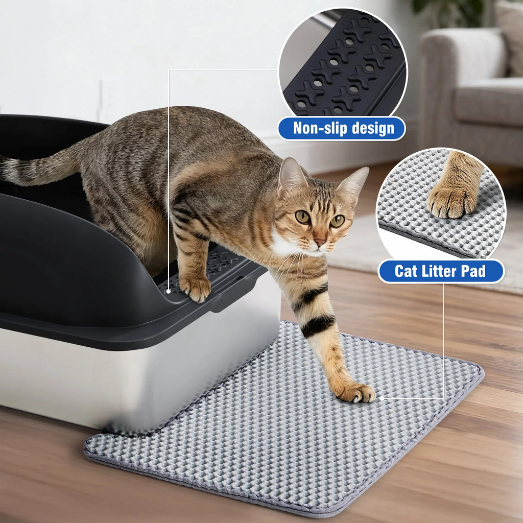 Stainless 24IN Steel Cat Litter Box with Lid. Anti-Urine Leakage, Scoop and Mat Included