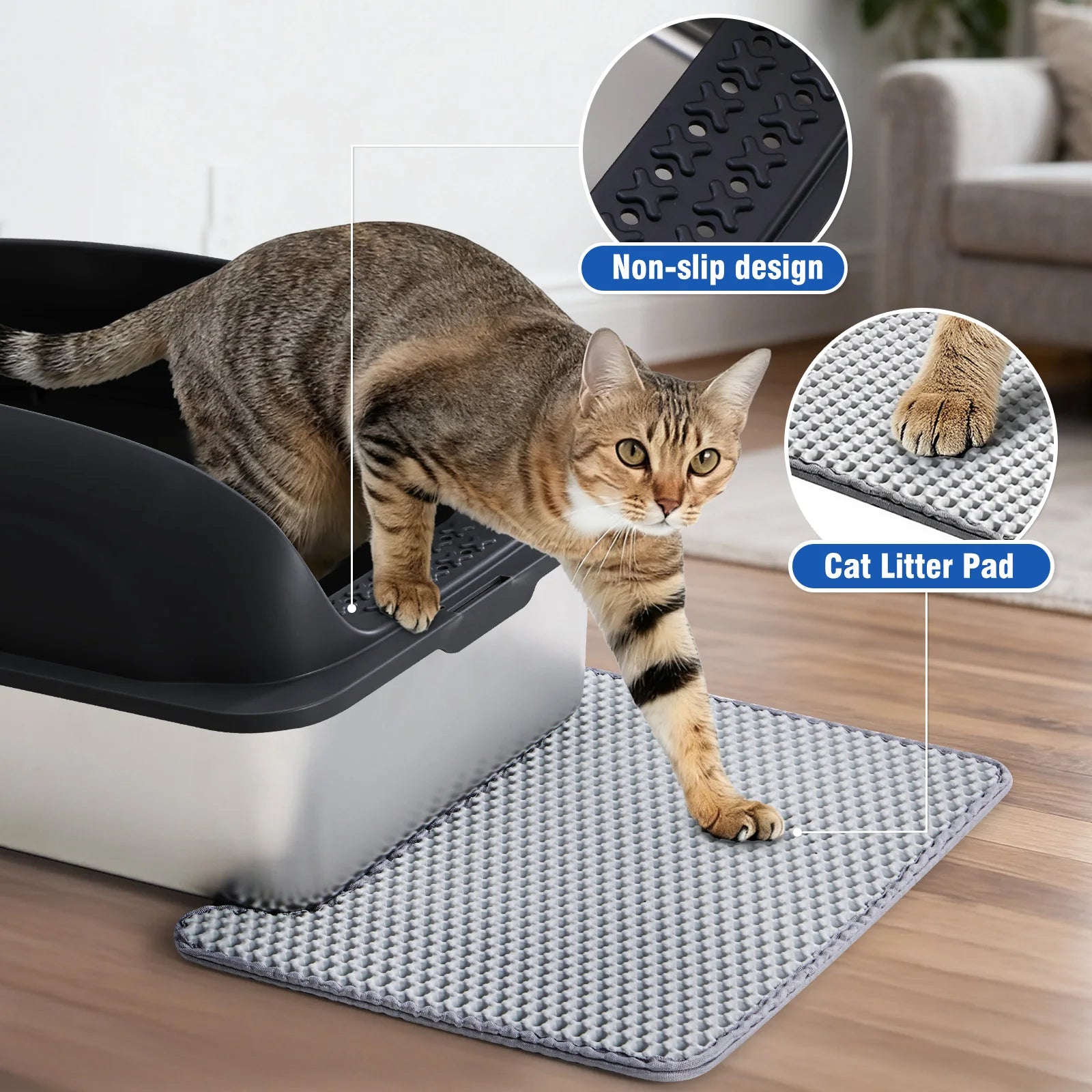 Stainless 24IN Steel Cat Litter Box with Lid. Anti-Urine Leakage, Scoop and Mat Included