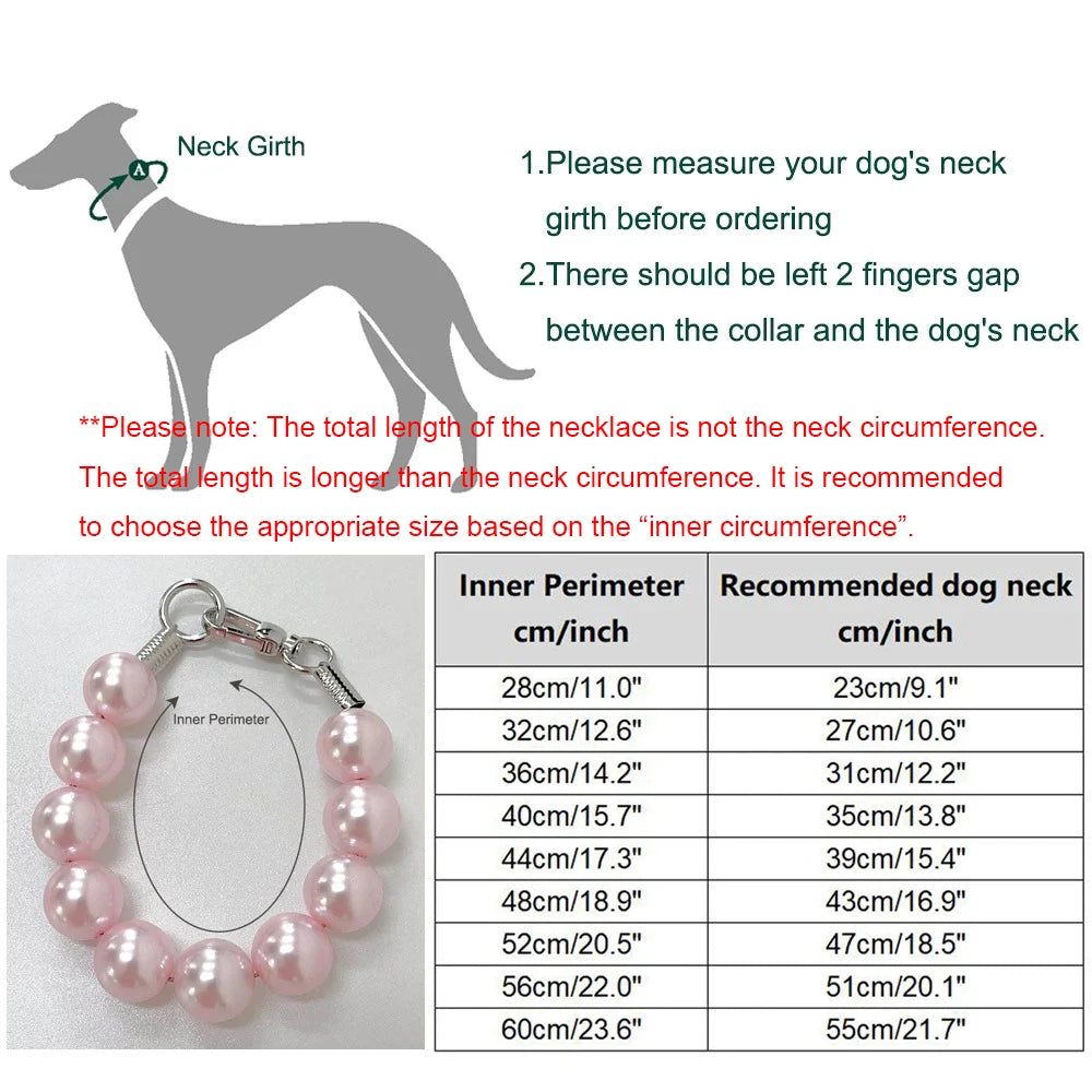 0.7" Imitation Pearl Big Dog Collar Lightweight Necklace for Large Dogs Stainless Steel Wire Rope Girl Pet Wedding Accessories