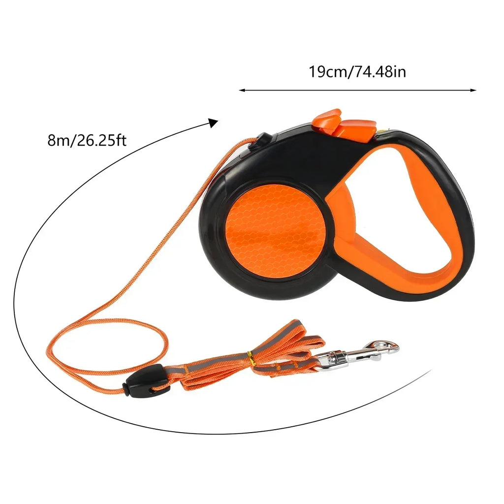 Retractable Dog Lead. Heavy Duty Pet Walking Leash with Strong Reflective Tape. Non-Slip Handle. For Small Medium Large Dogs