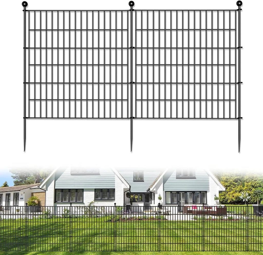 10-Panel No-Dig Metal Garden Fence. 32"H x 23.6'L. Rustproof Animal Barrier