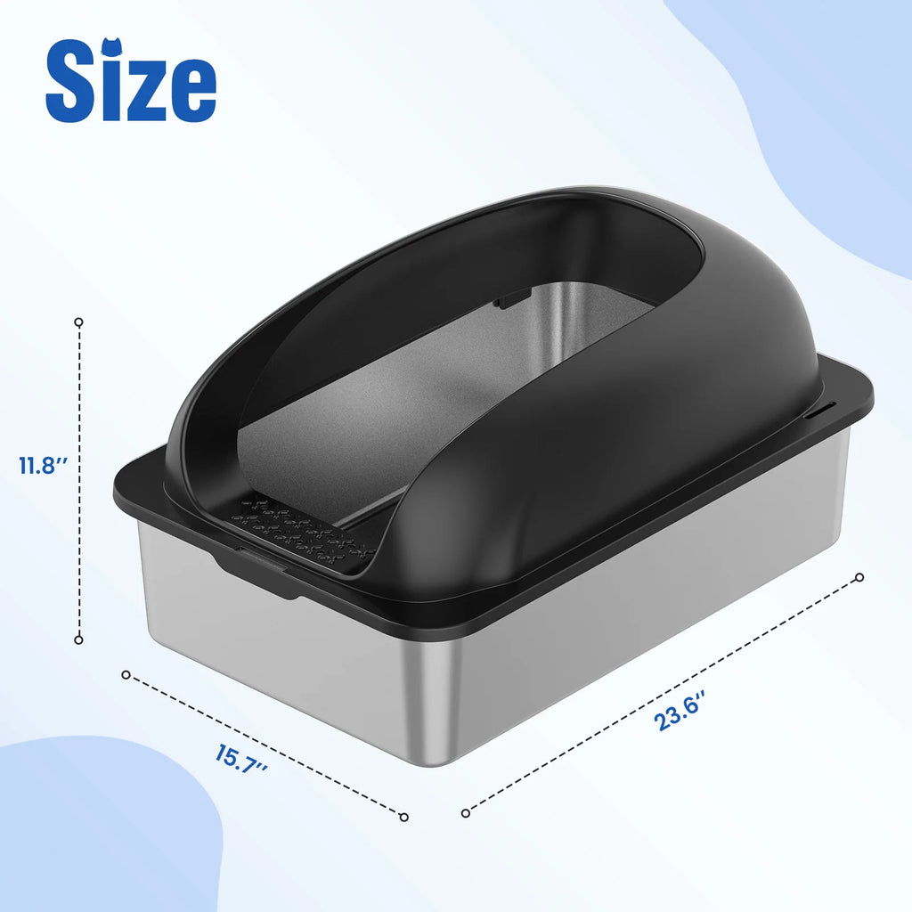 Stainless 24IN Steel Cat Litter Box with Lid. Anti-Urine Leakage, Scoop and Mat Included