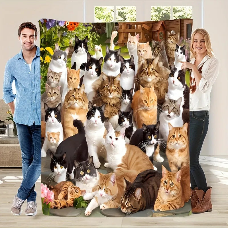 Cozy Cat Print Flannel Blanket - Soft Warm Tear-Resistant Pet Lover Blanket
