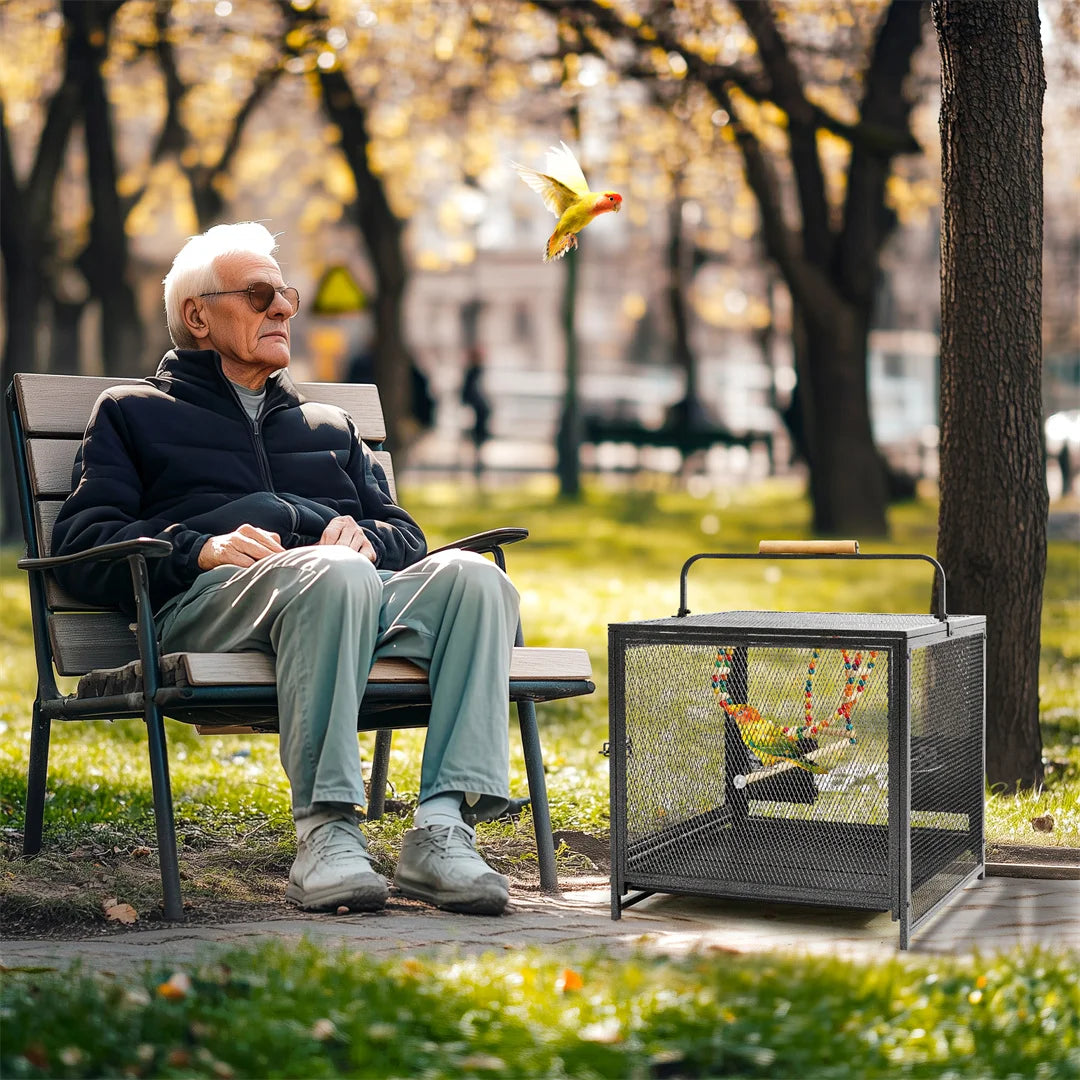 Portable  Bird Cage and Playpen. Travel Carrier with Hammock Toy and Removable Tray