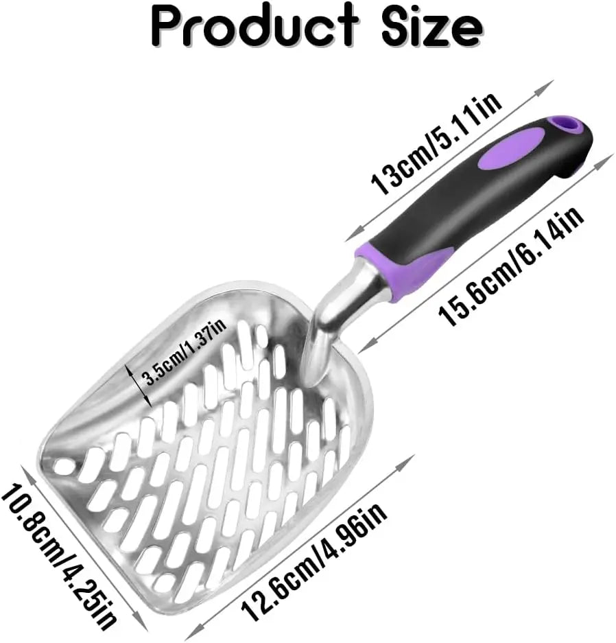 Metal Cat Litter Scoop with Long Handle, Mesh Design for Easy Sifting, Purple Color