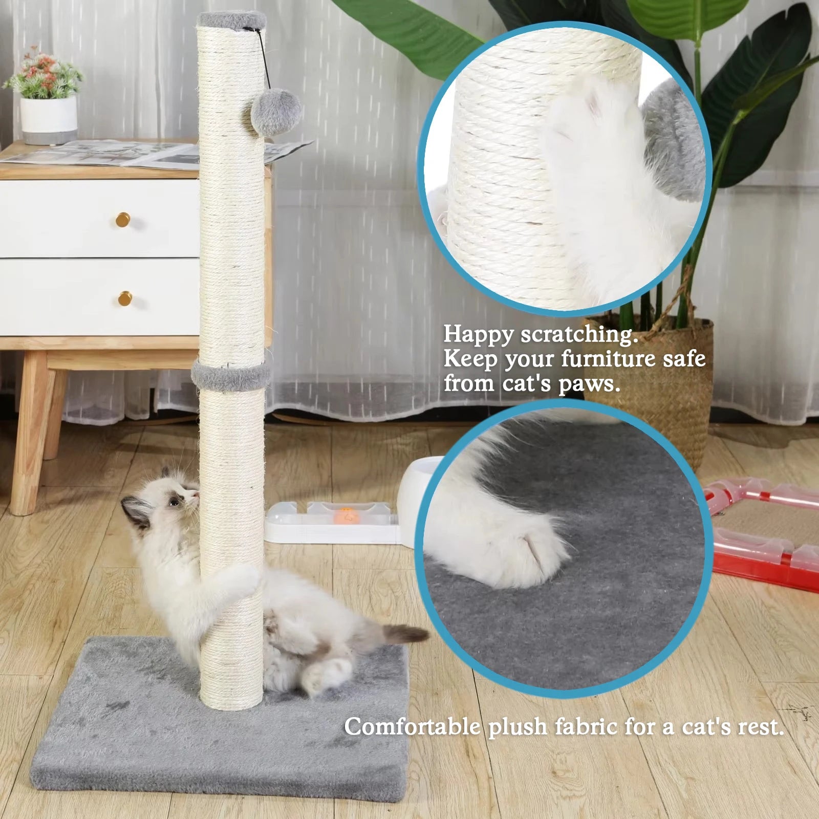 Tall Cat Scratching Posts For Indoor Cats And Kittens With Dangling Ball