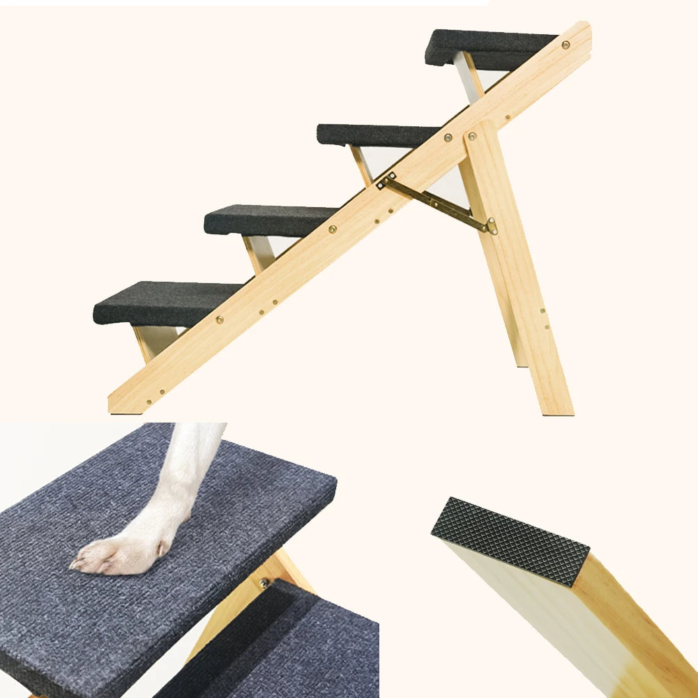 Wooden Dog Stairs. Foldable Non-slip Portable Pet Ladder for Small Animals Climbing