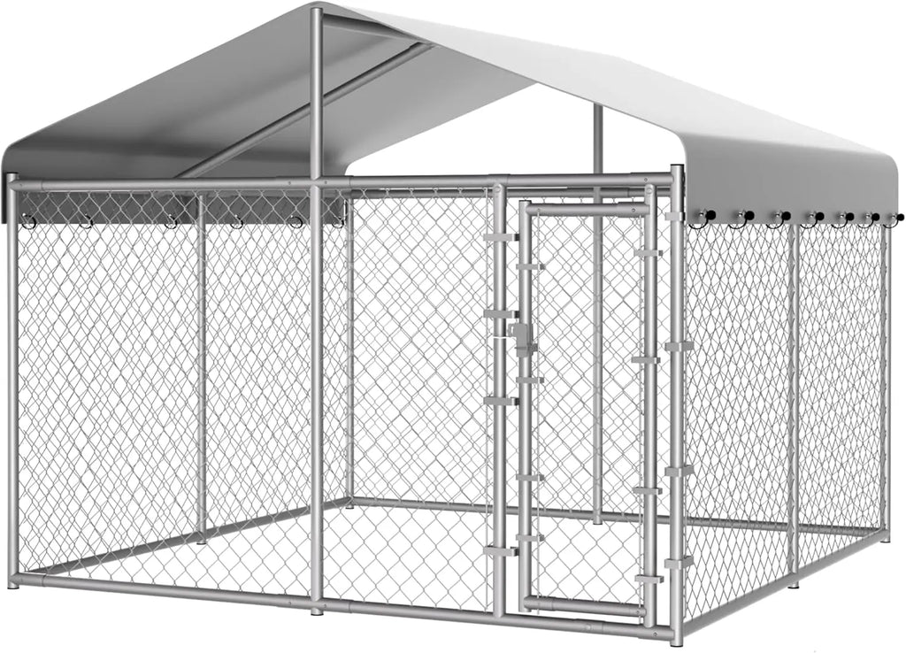 Extra Large 10x10x6.56ft Outdoor Dog Kennel with Roof, Anti-Rust Galvanized Chain Link Enclosure and Secure Lock