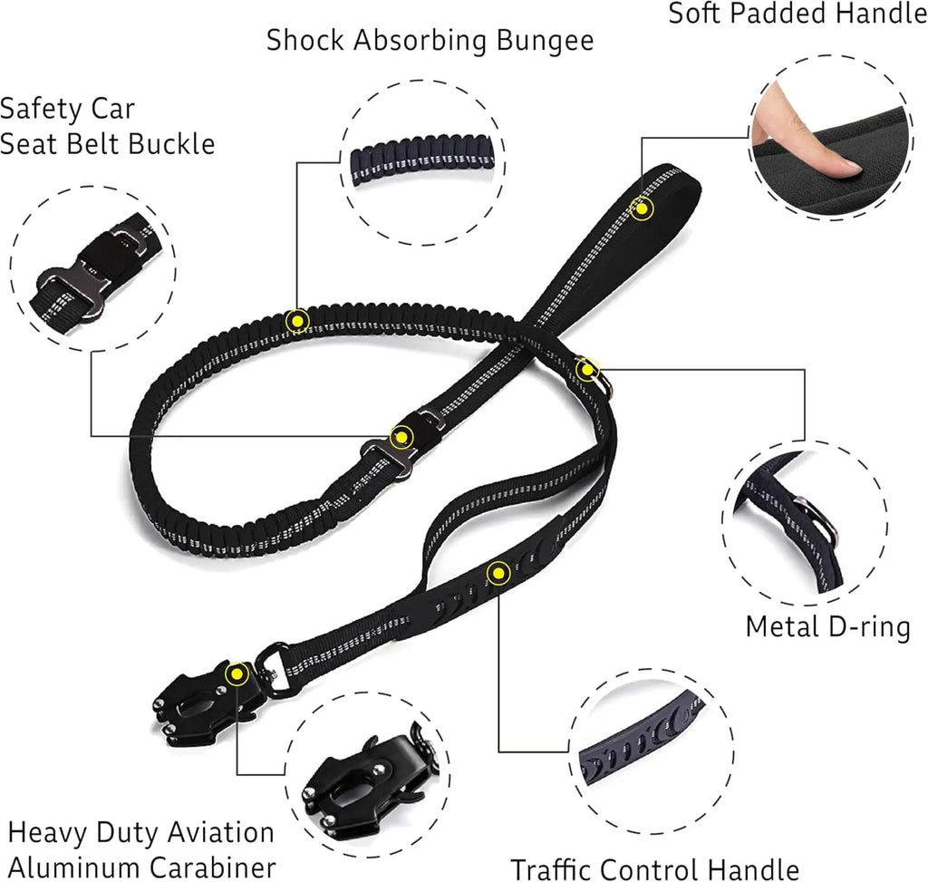 Reflective Shock Absorbing Pet Leashes with Car Seatbelt for Large Dogs