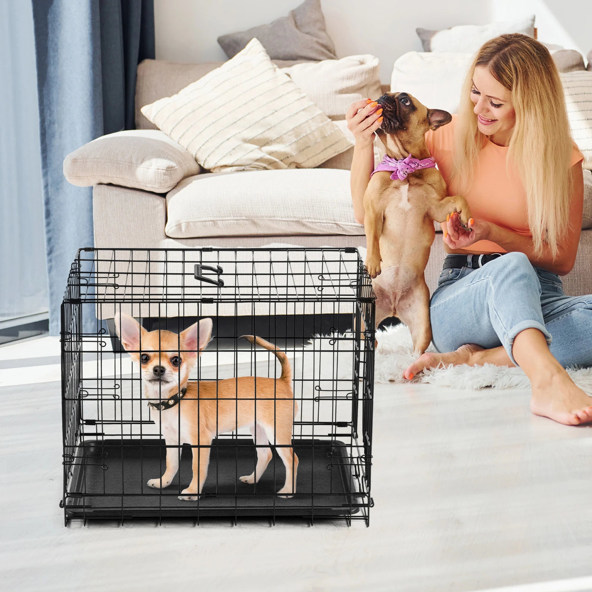 Single Door 30 Inch Folding Metal Wire Dog Crate with Plastic Leak-Proof Pan