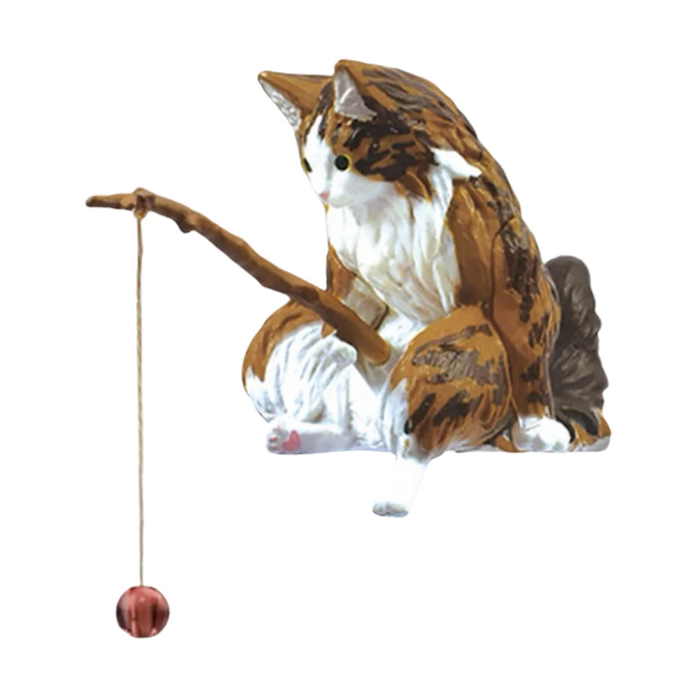 Cute Fishing Cat Figure. Fish Landscaping Cartoon Cat Statue Sitting Fishing Little Cat Ornament Aquarium Decoration