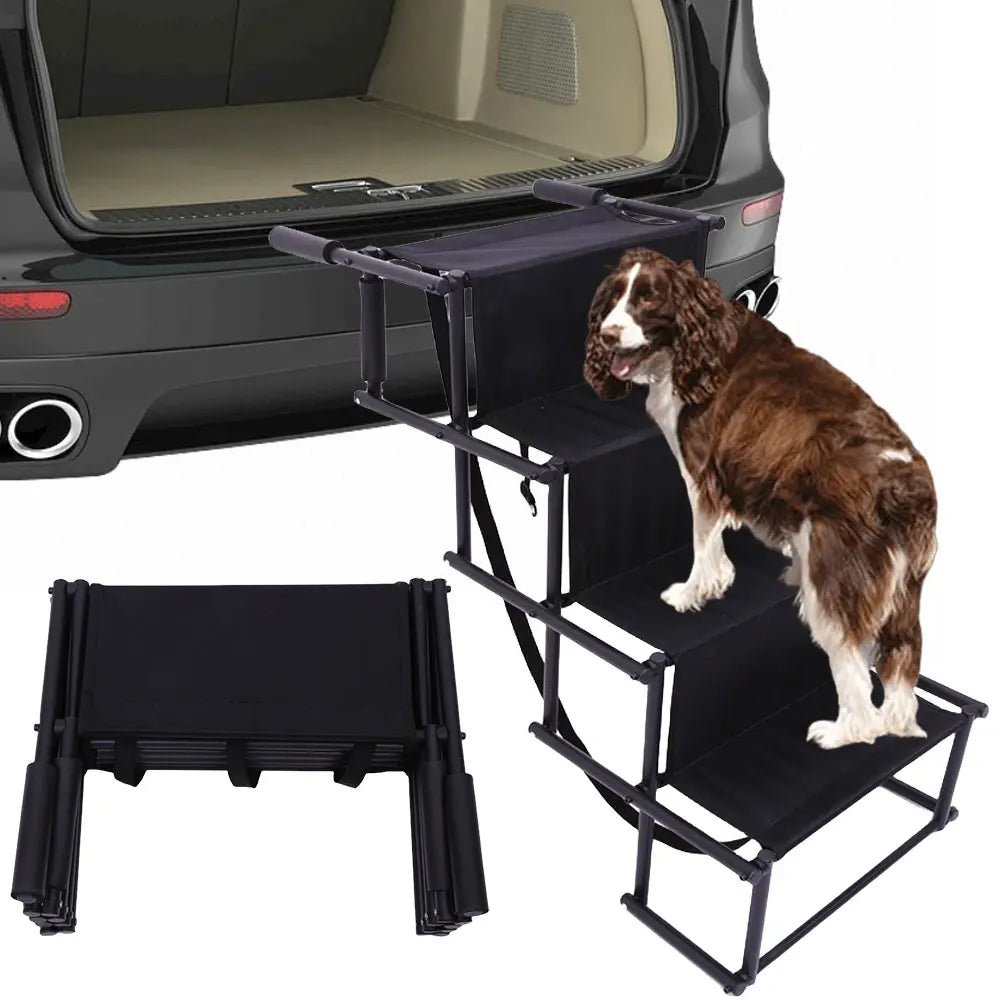 Dog Stairs for Cars with Non-Slip Surface. 4-Step Folding Dog Stairs