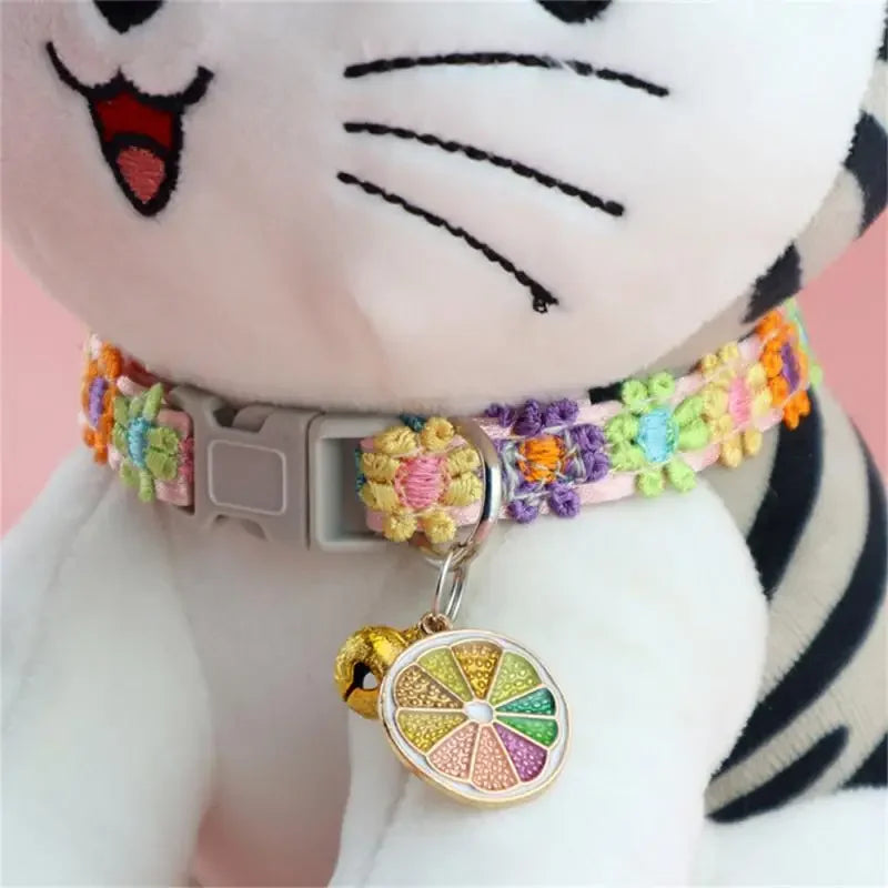 Rainbow Flower Cat or Dog Collar With Bell