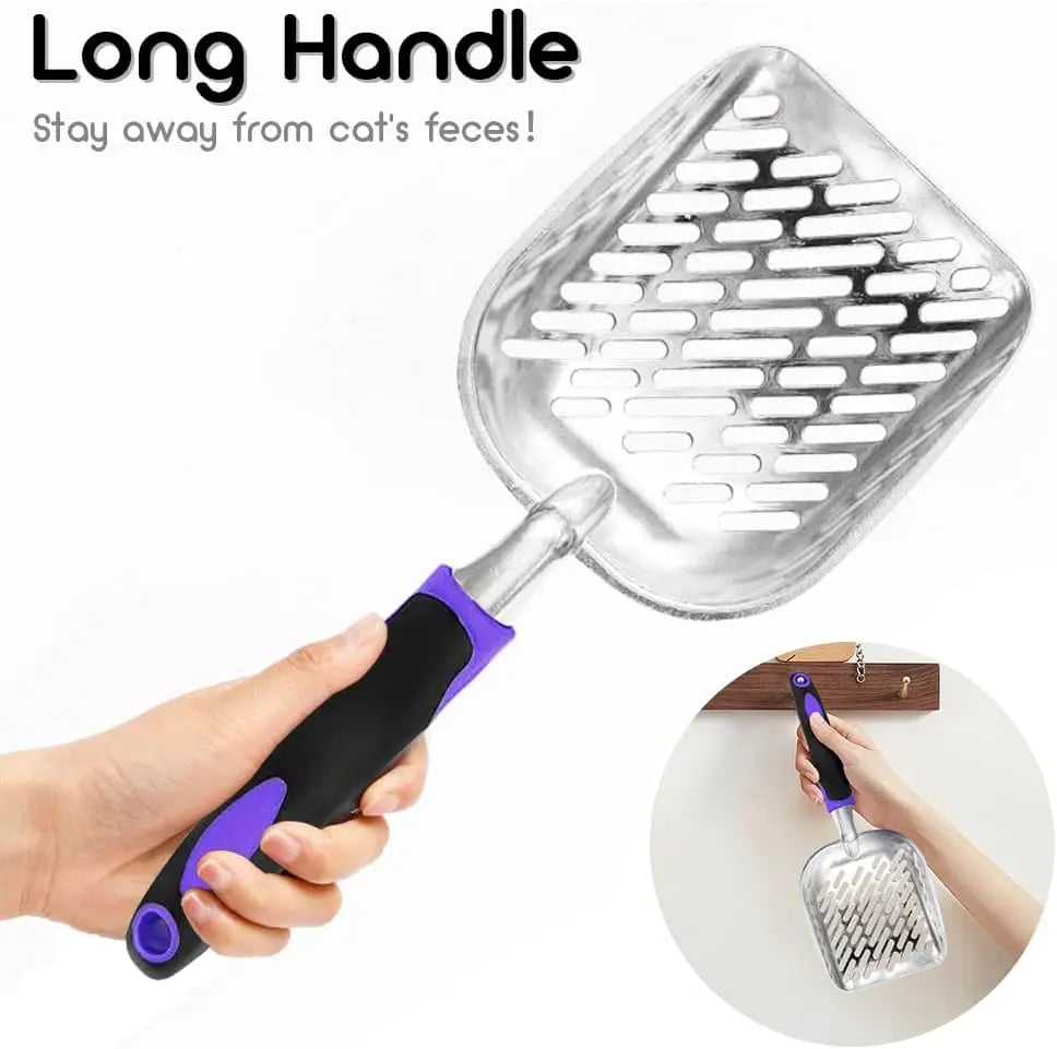 Metal Cat Litter Scoop with Long Handle, Mesh Design for Easy Sifting, Purple Color