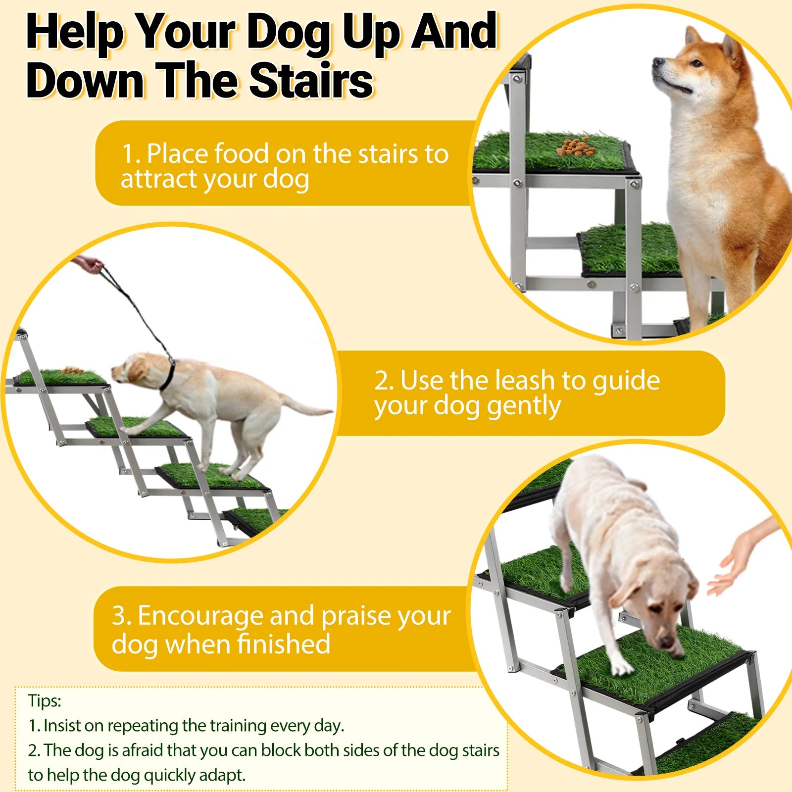 Extra Wide Dog Stairs for Large Dogs, Foldable Dog Ramp for Car with Non-Slip Surface