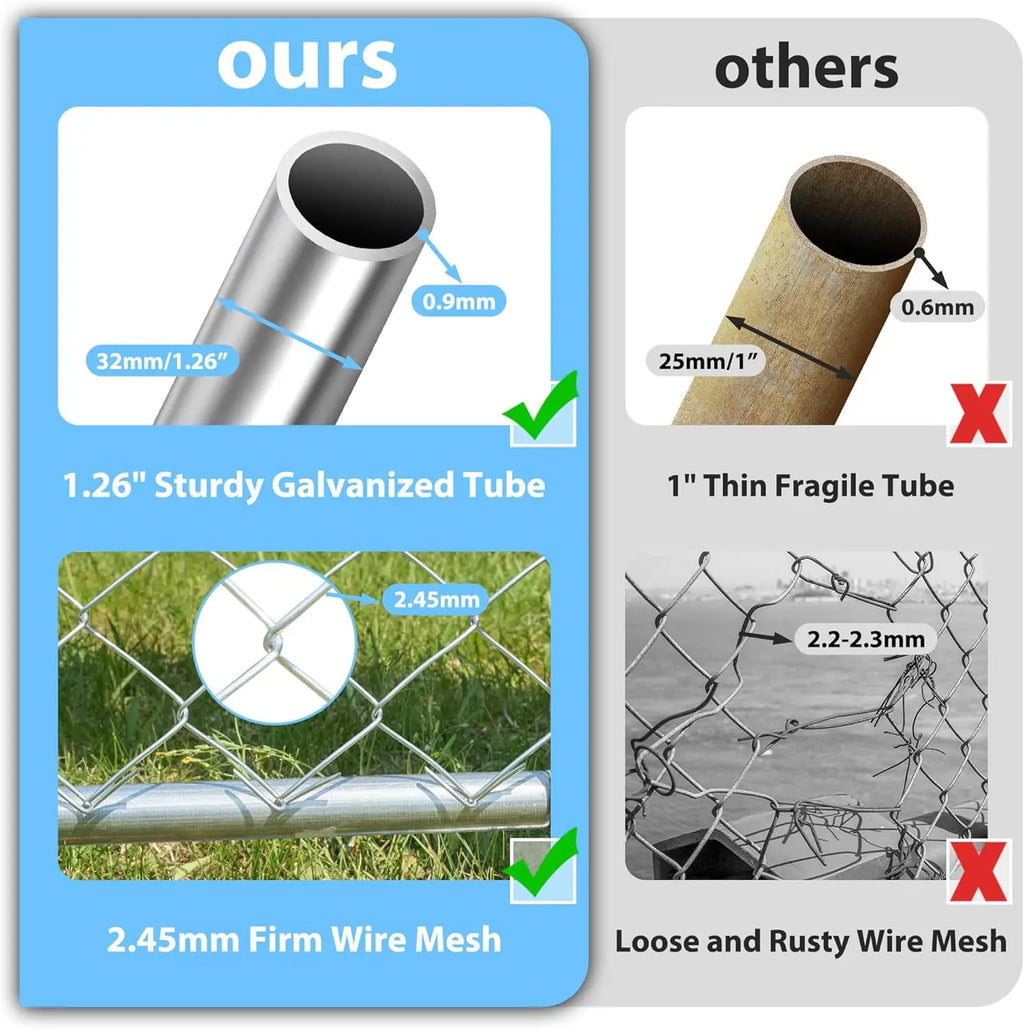 Extra Large 10x10x6.56ft Outdoor Dog Kennel with Roof, Anti-Rust Galvanized Chain Link Enclosure and Secure Lock