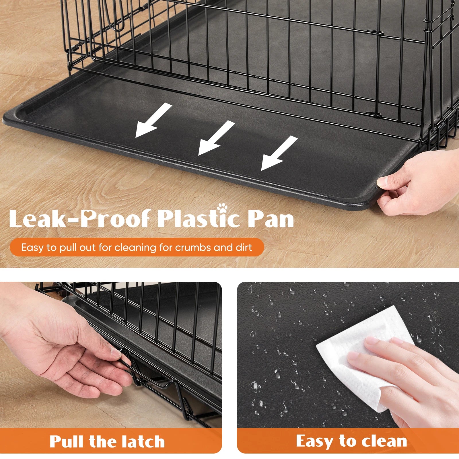 48 Inch Double Door Folding Metal Wire Dog Cage with Plastic Leak-Proof Pan