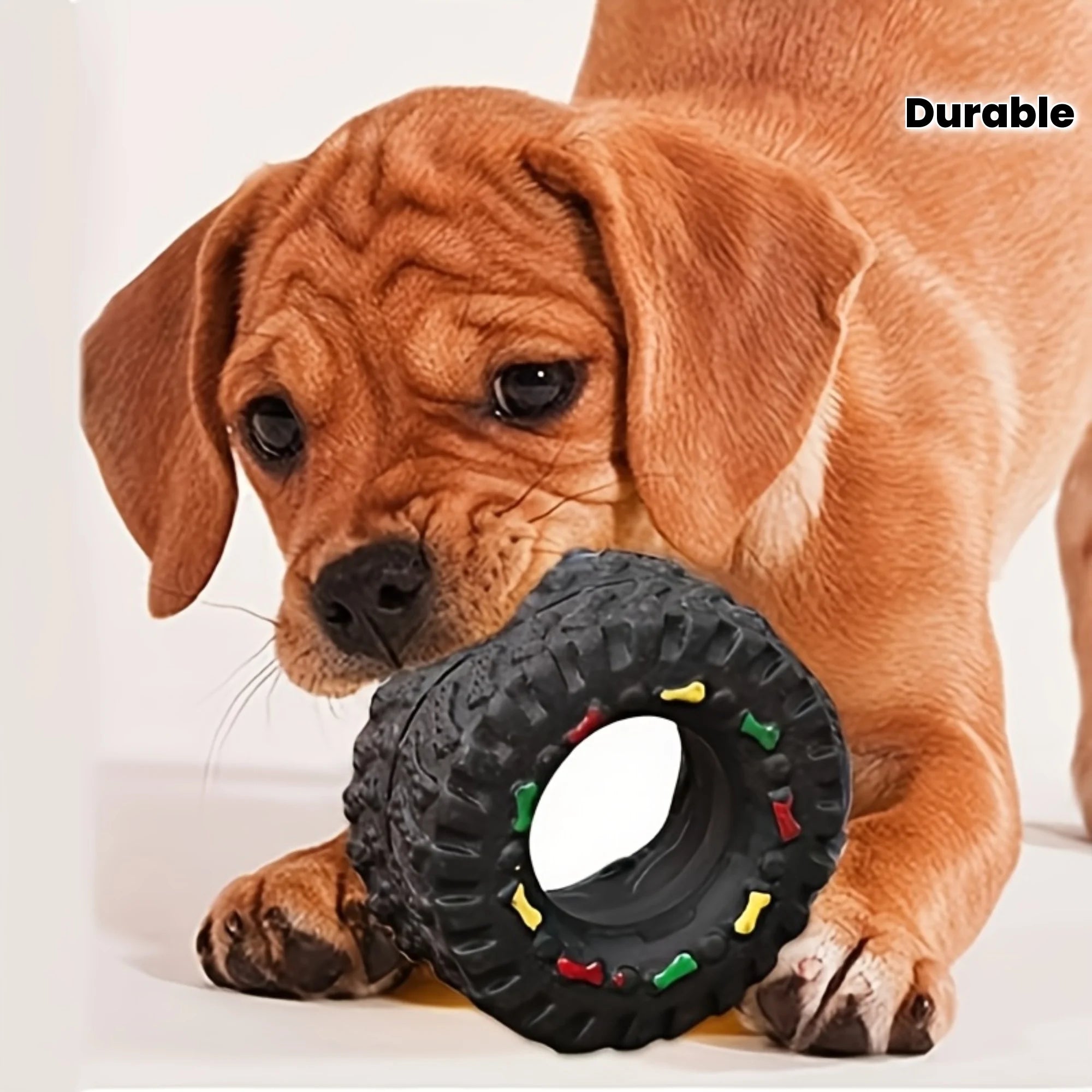 1pc Durable Dog Chew Wheel Toy. Chew-Resistant Interactive Sound Teeth Training