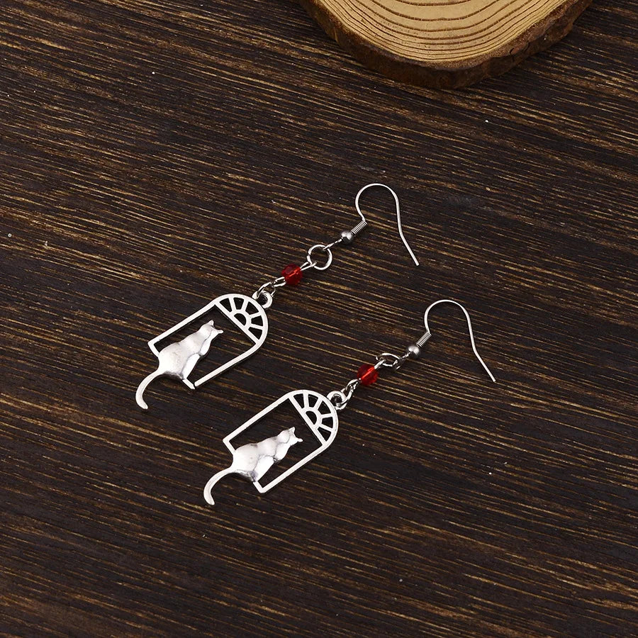 Unique and Exquisite Cat Pendant Earrings with an Elegant and Graceful Vibe, Vintage-Style Hollow Design