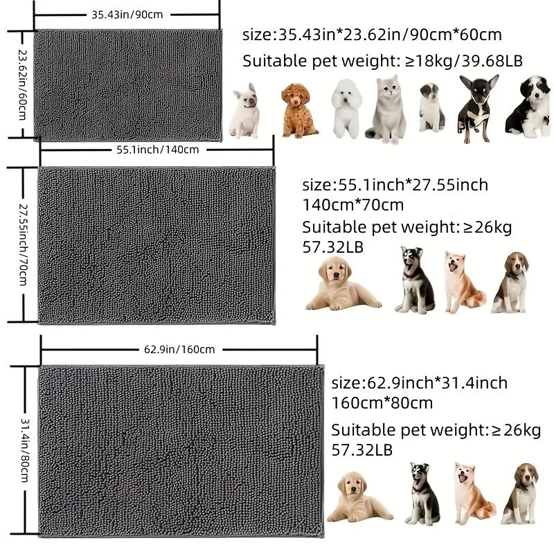 Dog Door Mat For Muddy Paws. Absorbs Moisture And Dirt. Absorbent Non-Slip Washable Mat. Quick Dry Microfiber