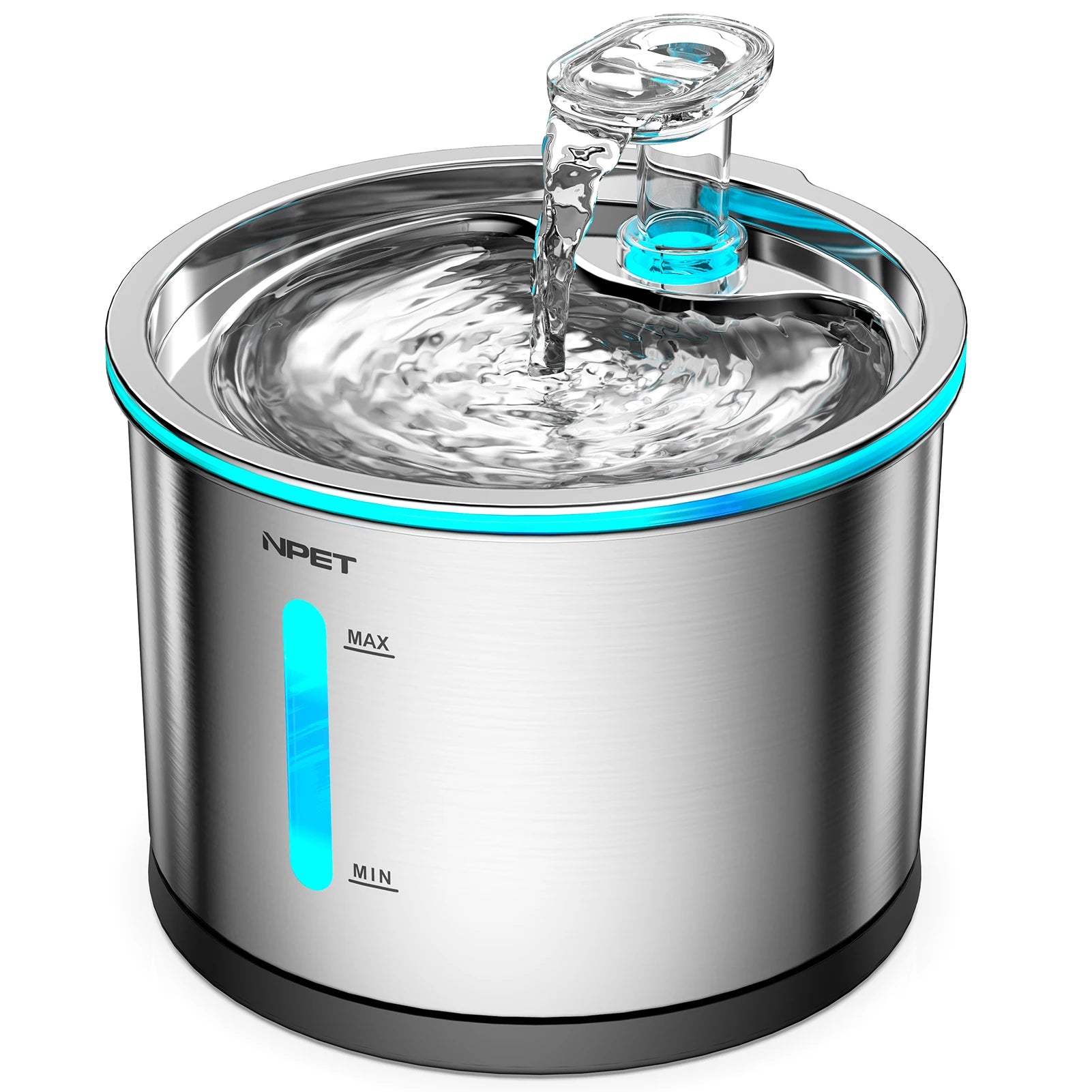 Cat Water Fountain. Stainless Steel, 50oz/1.5L, Dishwasher Safe. Pet Water Fountain with Visible Window Light for Cats